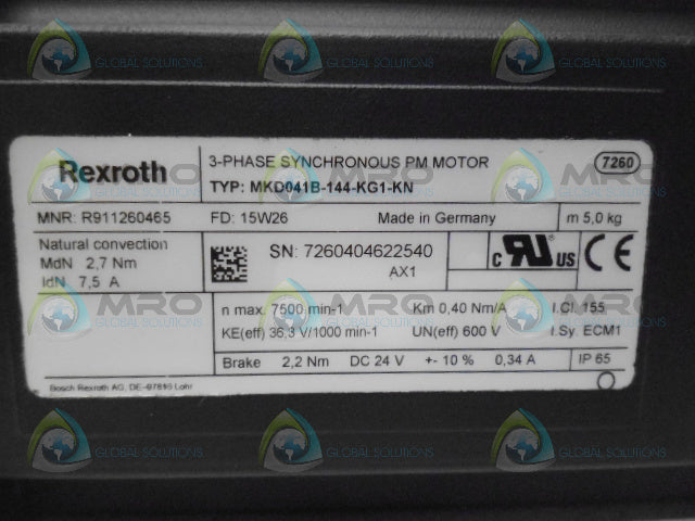 REXROTH MKD041B-144-KG1-KN SYNCHRONOUS PM MOTOR *NEW NO BOX*