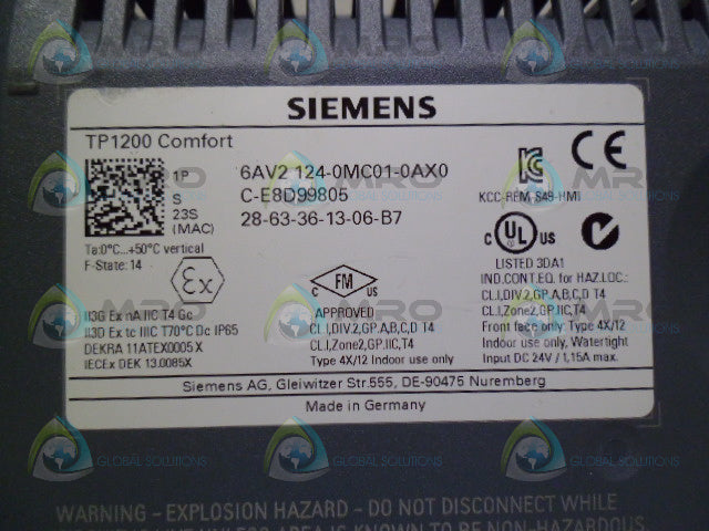 SIEMENS SIMATIC HMI 6AV2124-0MC01-0AX0 OPERATOR INTERFACE 12" *NEW NO BOX*
