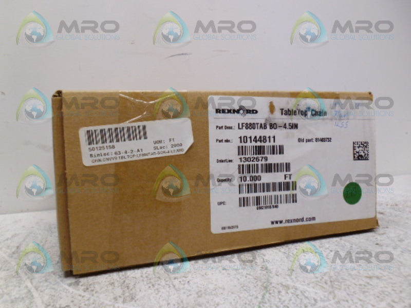 REXNORD 10144811 81403732 LF880TABBO-4.5IN TABLE TOP CHAIN 10FT *NEW IN BOX*