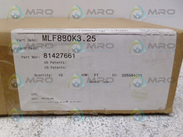 REXNORD 81427661 MLF880K3.25 TABLE TOP CHAIN 10FT *FACTORY SEALED*