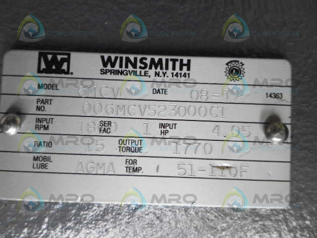 WINSMITH 6MCV 006MCVS23000C1 WORM GEAR REDUCER 1 HP 1770 RPM *NEW NO BOX*
