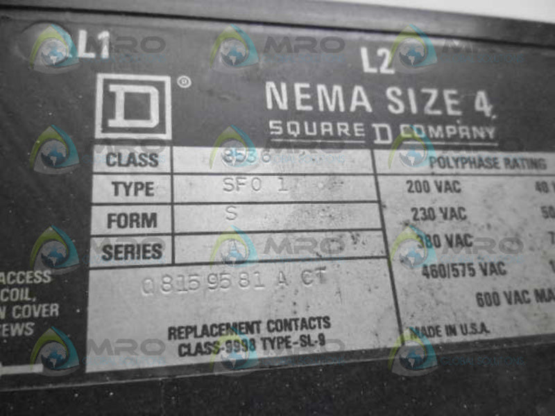 SQUARE D 8536-SFO1S CONTACTOR 110/120V *USED*