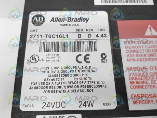 ALLEN BRADLEY PANELVIEW 600 2711-T6C16L1 SER. B F/W 4.43 INTERFACE *NEW IN BOX*