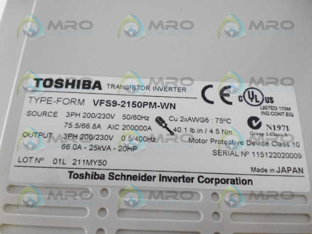 TOSHIBA TOSVERT VFS9-2150PM-WN TRANSISTOR INVERTER *NEW IN BOX*