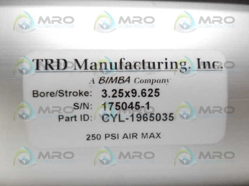 TRD CYL-1965035 PNEUMATIC CYLINDER 3.25x9.625 *NEW NO BOX*