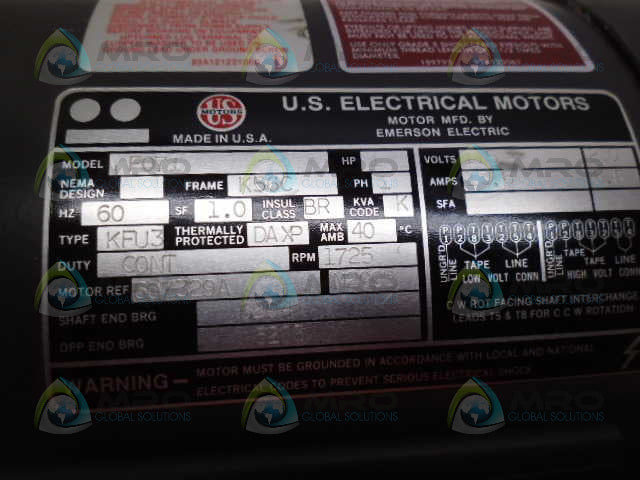US MOTORS F071 MOTOR 1 HP 1725 RPM *USED*