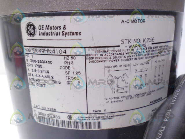 GENERAL ELECTRIC 5K49MN4104 AC MOTOR 1 HP 1725 RPM *USED*
