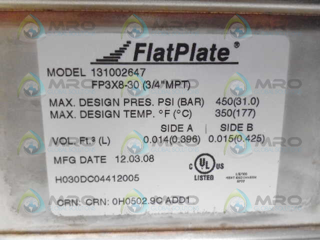 FLATPLATE 131002647 FP3X8-30 HEAT EXCHANGER 3/4" *NEW NO BOX*