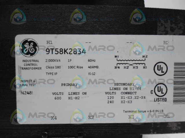 GENERAL ELECTRIC 9T58K2834 TRANSFORMER *NEW NO BOX*
