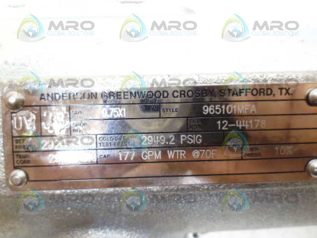 ANDERSON GREENWOOD CROSBY 965101MFA VALVE 0.75" x 1" *NEW NO BOX*