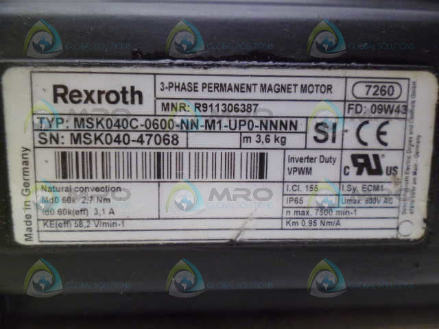 REXROTH MSK040C-0600-NN-M1-UP0-NNNN SERVO MOTOR *NEW NO BOX*