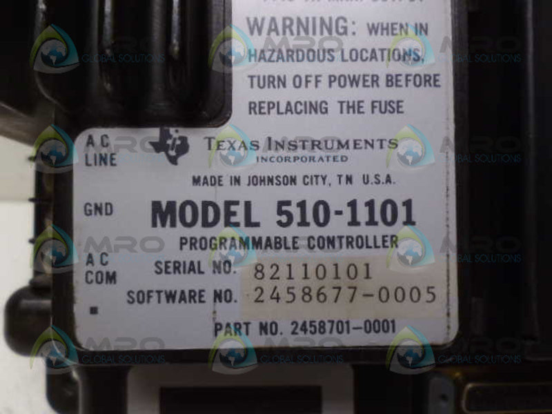 TEXAS INSTRUMENTS 510-1101 2458701-0001 PROGRAMMABLE CONTROLLER *USED*