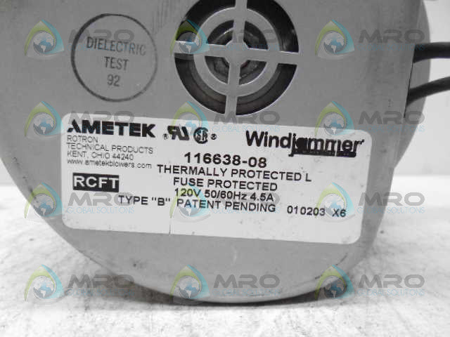AMETEK 116638-08 BLOWER *USED*