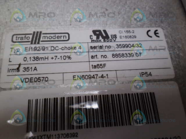 TRAFO MODERN EI192/91 DC-CHOKE4 8858339.07 TRANSFORMER *NEW NO BOX*