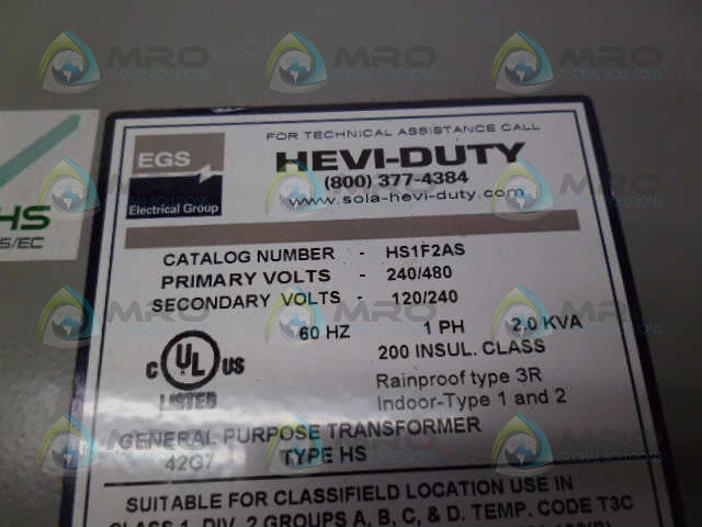 HEVI DUTY HS1F2AS TRANSFORMER *NEW IN BOX*