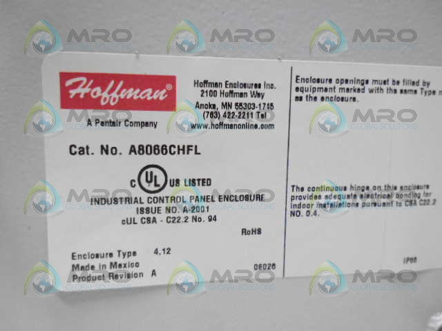 HOFFMAN A8066CHFL QUARTER TURN JIC BOX *NEW NO BOX*