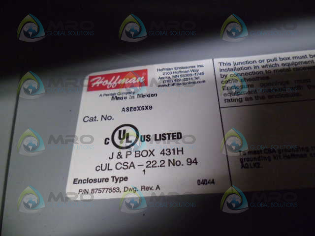 HOFFMAN ASE6X6X6 J & P BOX 431H ENCLOSER *NEW NO BOX*