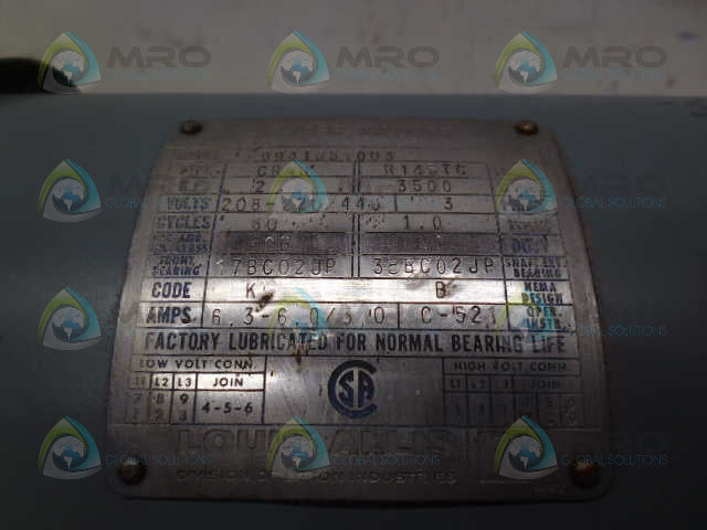 LOUIS ALLIS 9941051003 2HP 3500RPM PACER MOTOR *USED*