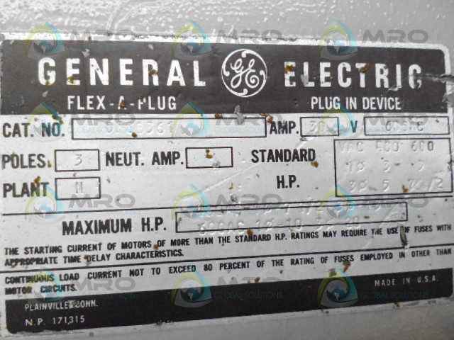 GENERAL ELECTRIC DFGB361 30A BUSWAY FLEX-A-PLUG *USED*