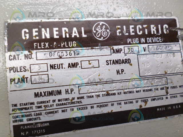 GENERAL ELECTRIC DFGB361 30A BUSWAY FLEX-A-PLUG *USED*