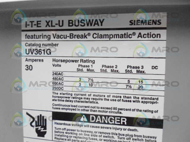 SIEMENS UV361G ITE XL-U BUSWAY PLUG *NEW IN BOX*