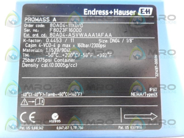 ENDRESS+HAUSER 80A04-ASV WAAA1AFAA *NEW NO BOX*