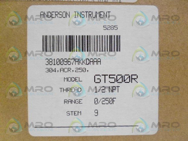 ANDERSON GT500R 1/2" NPT STEM 9 RANGE 0/250 GAUGE *NEW IN BOX*
