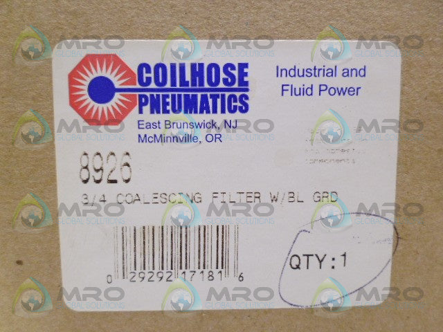 COILHOSE NUMATICS 8926 3/4 COALESCING FILTER w/ BL GUARD *NEW IN BOX*