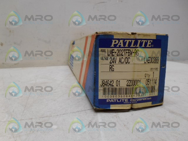 PATLITE LME-202TFBW-RG SIGNAL TOWER *NEW IN BOX*