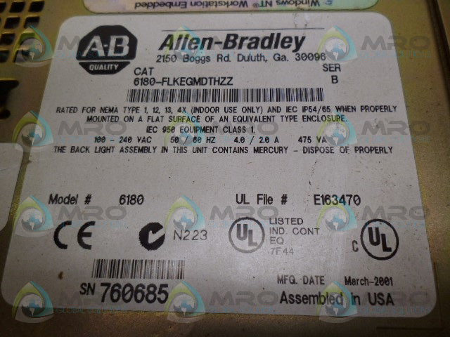 ALLEN BRADLEY 6180-FLKEGMDTHZZ SER B (AS PICTURED) *USED*