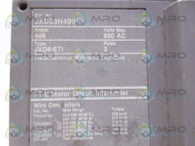 SIEMENS JXD63H400 CIRCUIT BREAKER *USED*