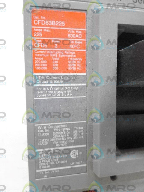 SIEMENS CFD63B225 CIRCUIT BREAKER *USED*