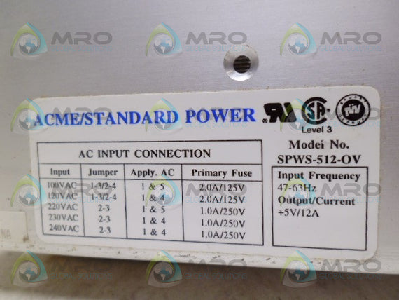ACME SPWS-512-OV POWER SUPPLY *NEW IN BOX*