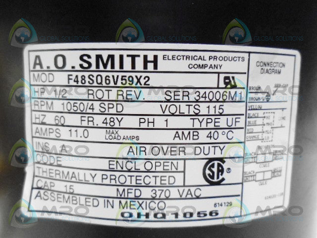 AO SMITH OHQ1056 F48SQ6V59X2 1/2HP RPM1050/4SPD BLOWER MOTOR *NEW IN BOX*