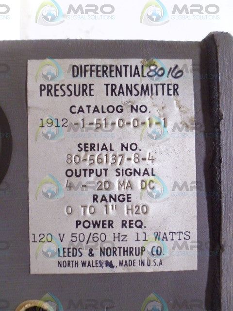LEEDS&NORTHRUP 1912-1-51-0-0-1-1 DIFFERANTIAL PRESSURE TRANSMITTER *NEW NO BOX*