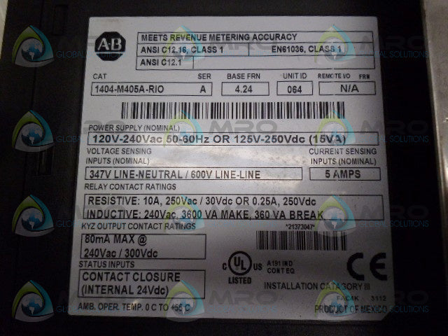ALLEN BRADLEY 1404-M405A-RIO SER A POWER MONITOR 3000 *USED*