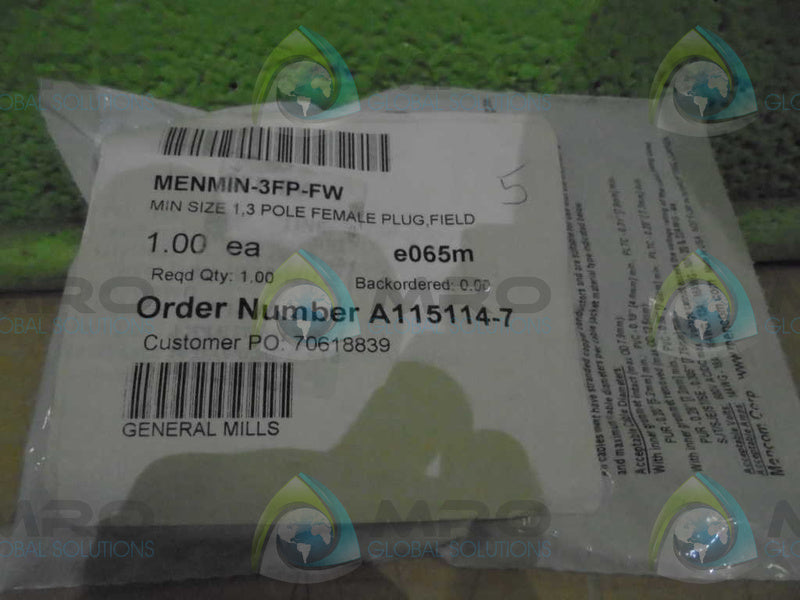 GEBERAL MILLS MENMIN-3FP-FW 3POLE FEMALE PLUG *FACTORY SEAL*