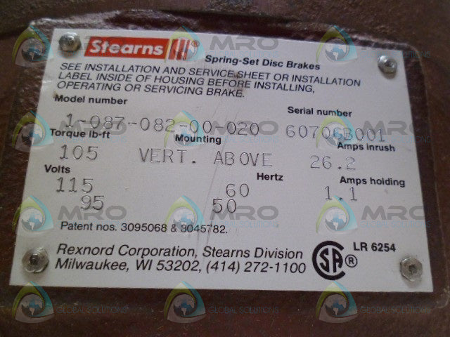 STEARNS 1-087-082-00-020 SPRING-SET DISC BRAKES *NEW NO BOX*