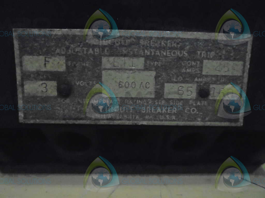 I-T-E CIRCUIT BREAKER CO. ETI 600AC BREAKER *USED*
