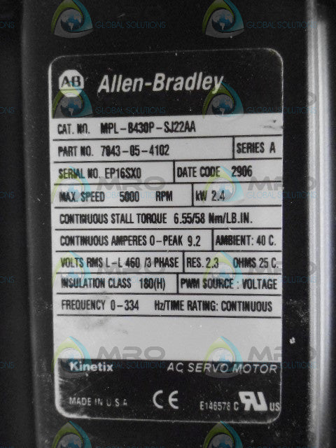 ALLEN BRADLEY MPL-B430P-SJ22AA SER A AC SERVO MOTOR *NEW IN BOX*