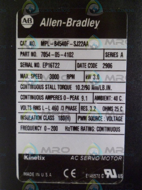 ALLEN BRADLEY MPL-B4540F-SJ22AA SER A AC SERVO MOTOR *NEW IN BOX*
