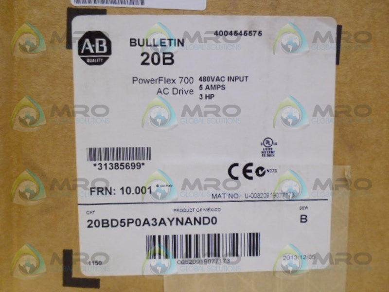 INDUSTRIAL SPARE PART 20BD5P0A3AYNAND0 SER B F/W 10.001 AC DRIVE NSFS