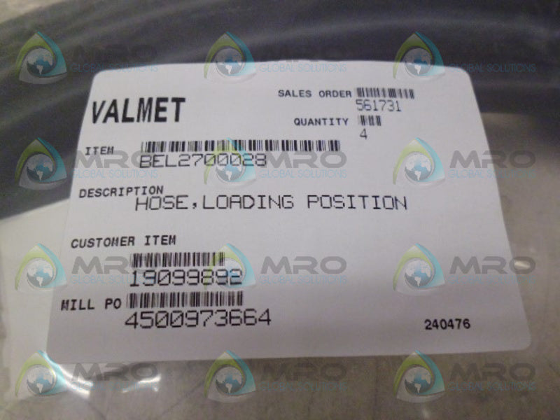 VALMET BEL2700028 LOADING POSITION HOSE NSMP
