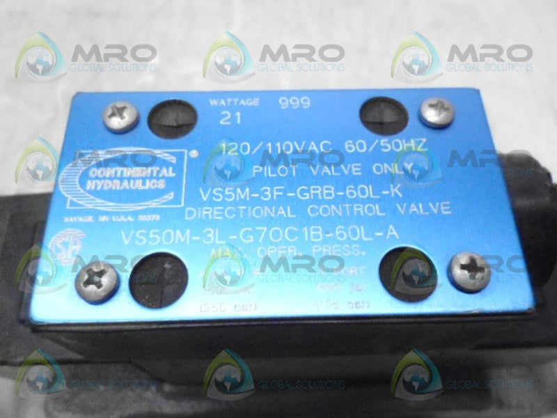 CONTINETAL HYDRAULICS VS50M-3L-G70C1B-60L-A DIRECTIONAL VALVE NSNP