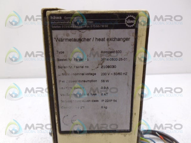 HAWA KOMPAKT 500 3114-0500-25-01 HEAT EXCHANGER *USED*