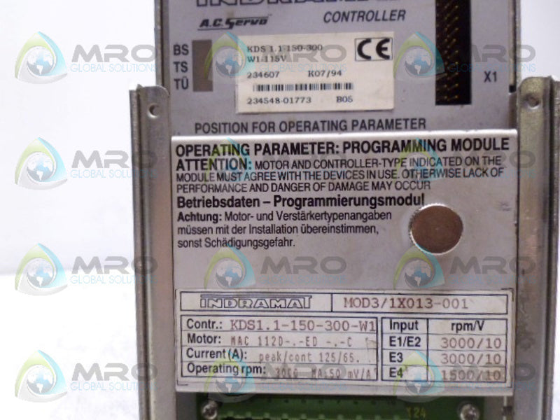 INDRAMAT KDS1.1-150-300-W1-115V (AS PICTURED) SERVO CONTROLLER *USED*