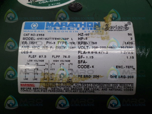 MARATHON E953 MOTOR 1760/1470RPM *NEW NO BOX*