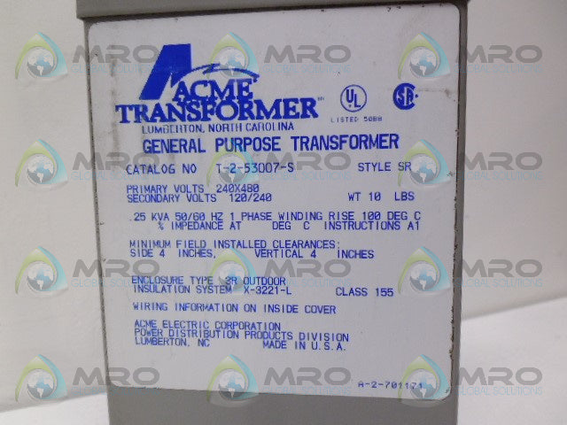 ACME T-2-53007-S TRANSFORMER *NEW NO BOX*