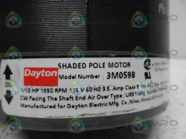 DAYTON 3M059B SHADED POLE MOTOR 1/10HP 1550RPM *NEW NO BOX*
