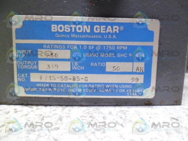 BOSTON GEAR F715-50-B5-G GEAR REDUCER *NEW NO BOX*